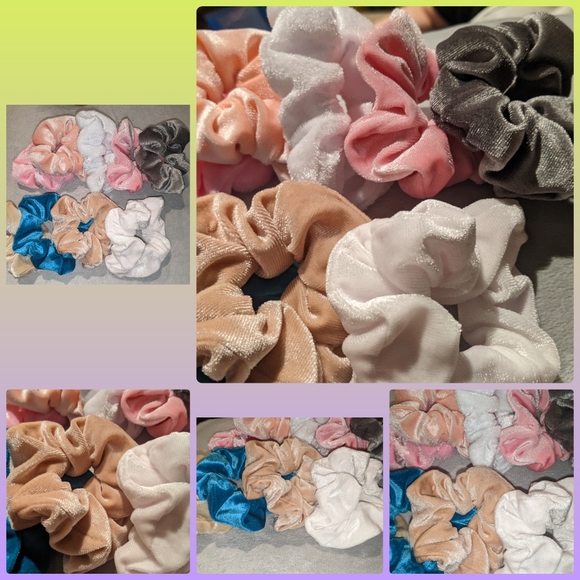 9 brand new light colored variety of shiny soft velvet material scrunchies - Picture 3 of 4
